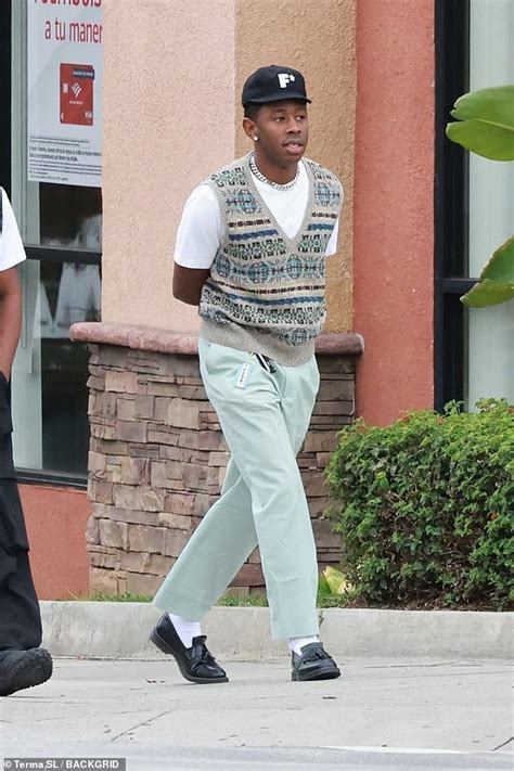 tyler  creator  relaxed  beige sweater vest  slacks