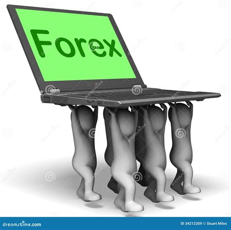 Forex Characters Laptop Shows Fx or Foreign Currency Trading Editorial