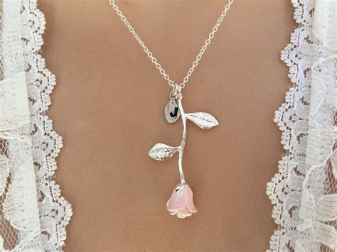 original pink rose necklace pink rose pendant anniversary etsy