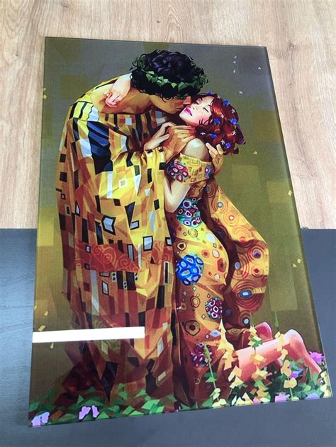 The Kiss Glass Decor, the Kiss Gustav Klimt Stained Glass Painting the