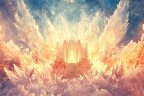 vibrant illustration  gods throne  heaven  majestic wings