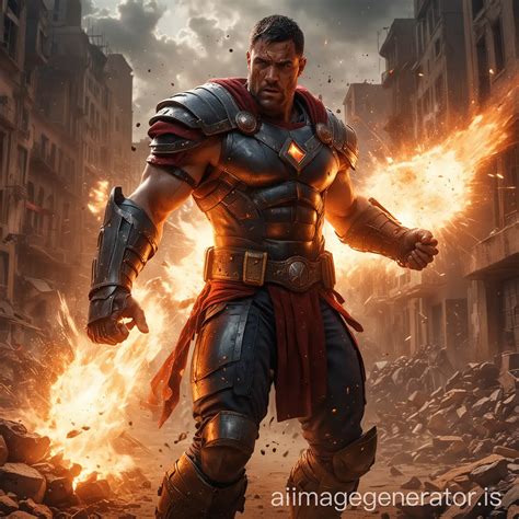 Dynamic Marvel Gladiator Art with Explosive Background | AI Image Generator
