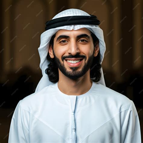 Young Smiling Middle Eastern Man in White Traditional Thobe and
