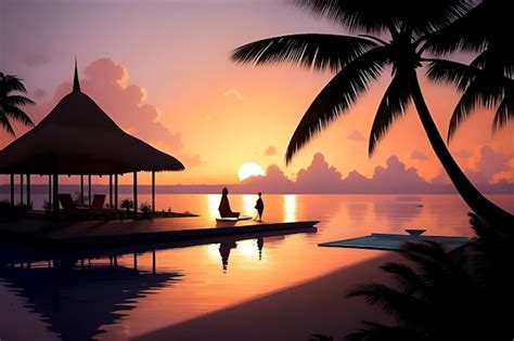 Premium Photo | Tropical beach sunset anime view