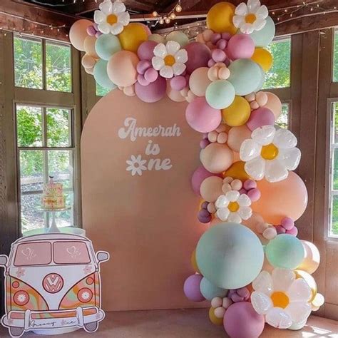 daisy balloon garland kit pastel rainbow balloon arch etsy birthday