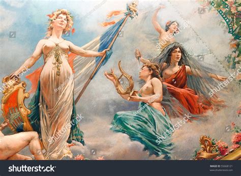 Classical French Fresco Painting Showing Marianne With Liberty Symbol, Cahors Theater,France ...