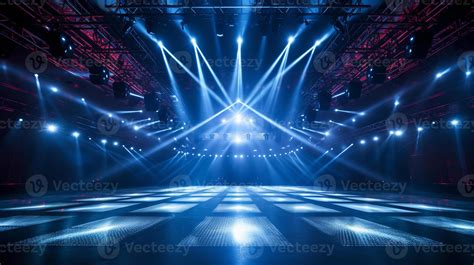 blank live show stage with fantastic dazzling blue laser lighting in