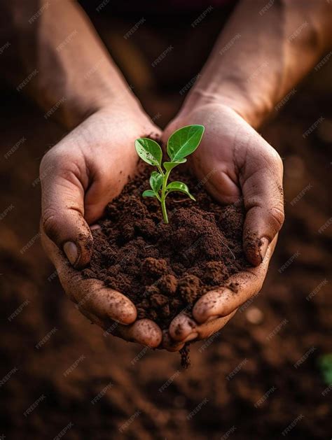Premium AI Image | a hand holding a small plant with the soil being