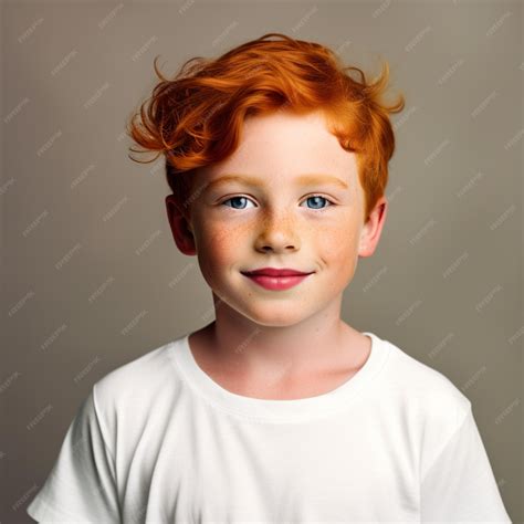 Premium Photo | A portrait of a young ginger boy in a plain white tshirt