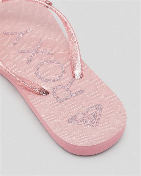 Shop Roxy Girls' Viva Sparkle Thongs In Rose Gold - Fast Shipping