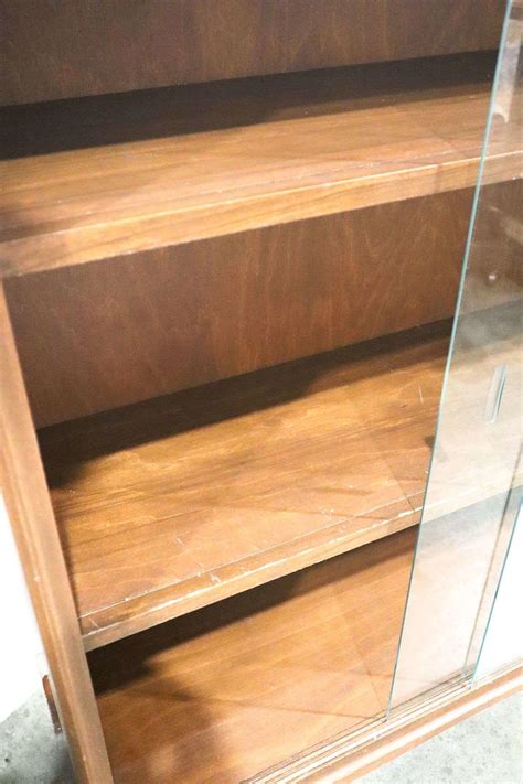 Mid Century Modern Sliding Glass Door Display Book Cabinet - 12 x 42 x