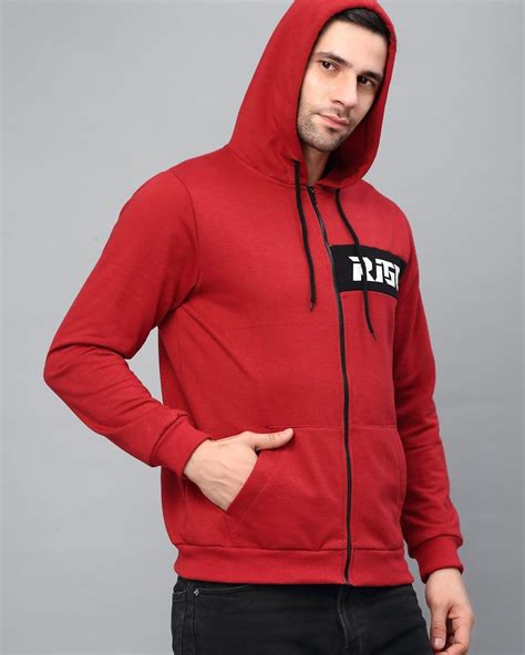 buy mens red typography slim fit hooded jacket   bewakoof