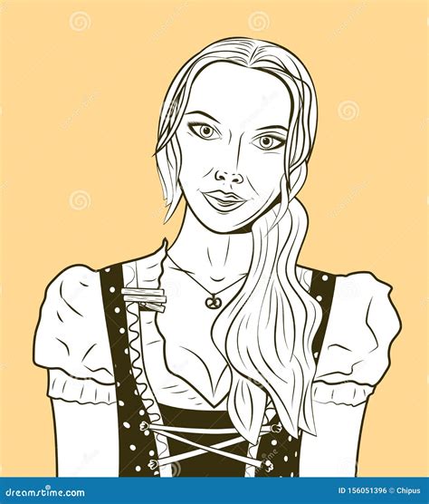 Oktoberfest Waitress in Dirndl Stock Vector - Illustration of draw