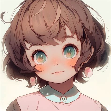 cute anime style portrait of a girl with short brown hair | Anime brown ...