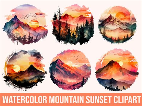 watercolor mountain sunset bundle by ABStore420 on Dribbble