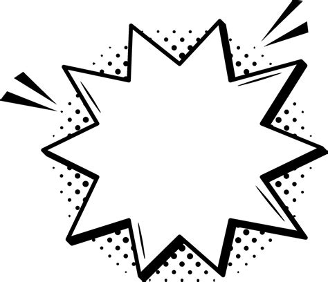 Jagged star shaped black and white empty speech bubble is exploding