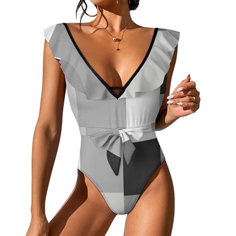 Geometric Modern Art Gray Black Swimsuit Sets Women's Swimwear Summer