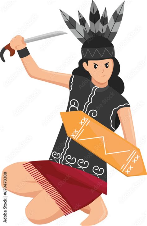 Tari Perang Dayak Dance Illustration Stock Vector | Adobe Stock