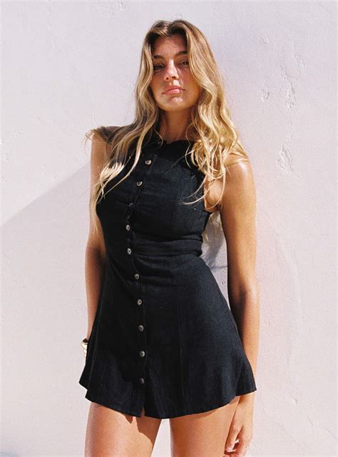 Dollie Linen Mini Dress Black | Princess Polly