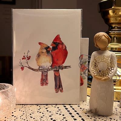 Print: Beautiful Red Cardinal Pair Male and Female Watercolor Painting ...