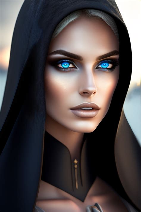 Lexica - Portrait of beautiful dark elf girl wearing a black hood, pale