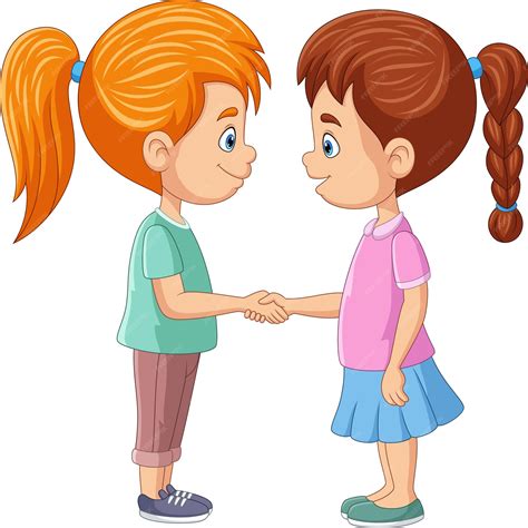 Premium Vector | Illustration of cartoon girls shake hand