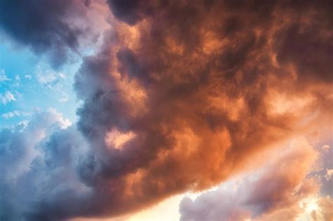 Premium Photo | Beautiful dramatic storm clouds in the sunset sky