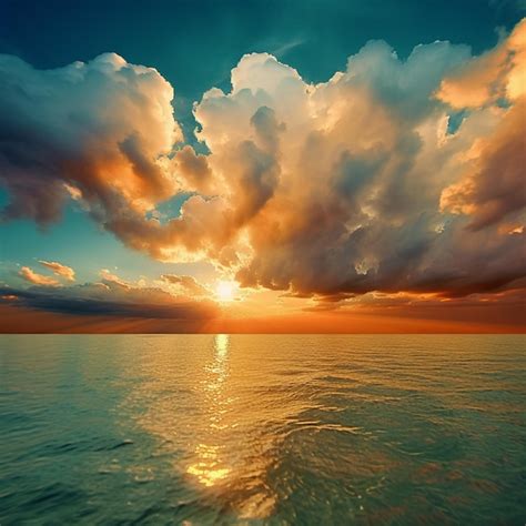 Premium Photo | A sunset over the ocean with a cloudy sky and a large ...