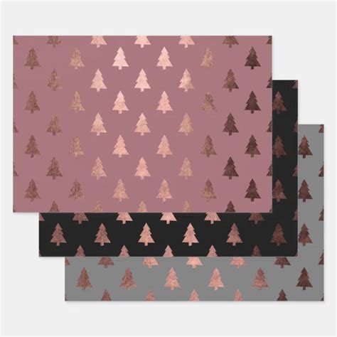 Elegant Rose Gold Christmas tree pattern Wrapping Paper Sheets | Zazzle