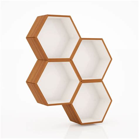 Kit 4 Peças Nichos de Parede Colmeia 100% MDF: Off White/Freijó