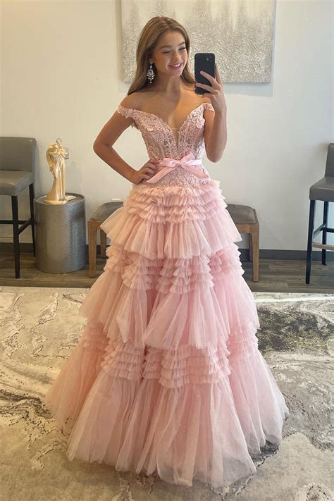 queendancer women light pink tiered long prom dress princess