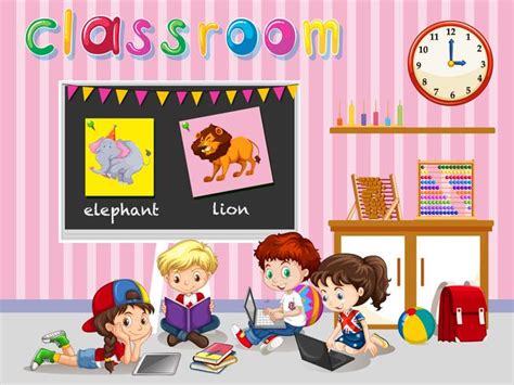 Niños trabajando en el aula. 365710 Vector en Vecteezy