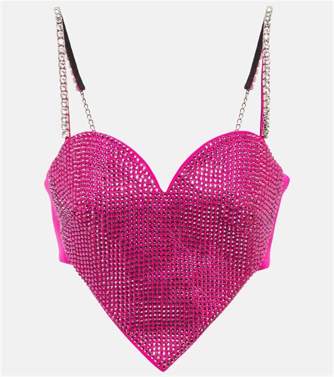 Area Heart Crystal-embellished Wool Crop Top in Pink | Lyst