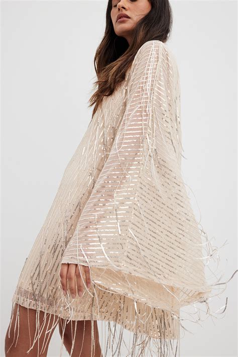 sequins flowy mini dress beige na kd