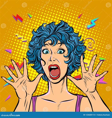 Woman Panic, Fear, Surprise Gesture. Girls 80s Stock Vector