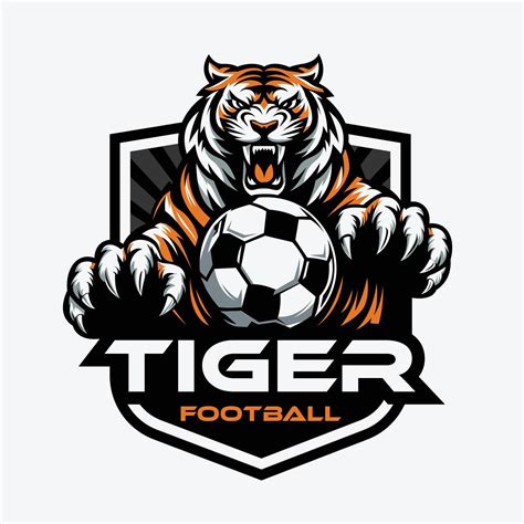Tiger football logo design, tiger mascot with a ball, soccer logo for