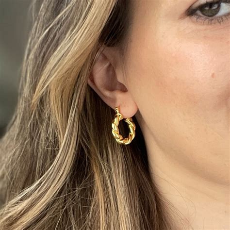 Hoop Earrings Gold Twist Small Chunky Gold Hoops Gold - Etsy