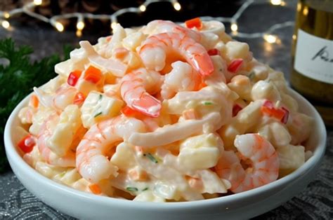 Морской салат с кальмарами, креветками и крабовыми палочками: вкусный ...