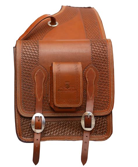 handcrafted western saddle  tooled leather saddlebag chestnut