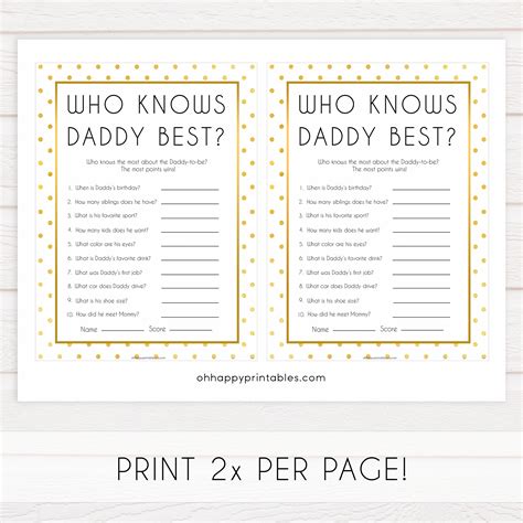 Who Knows Daddy Best Game - Gold Dots Printable Baby Games