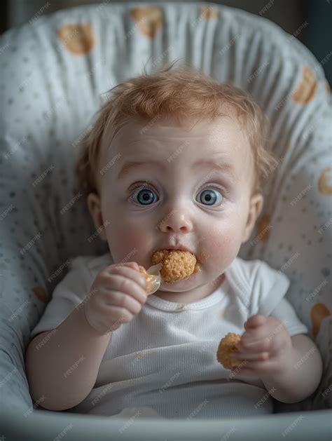 Babys first taste of solid food reaction captured | Premium AI