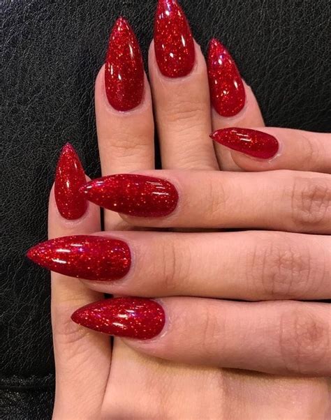 Красный Маникюр С Блестками Миндаль — Richnail.ru