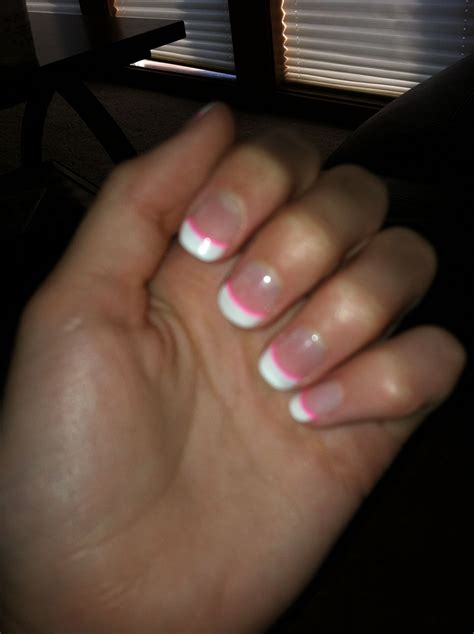 White French Tip with Pink Line. LOVE! | White french tip, White nails