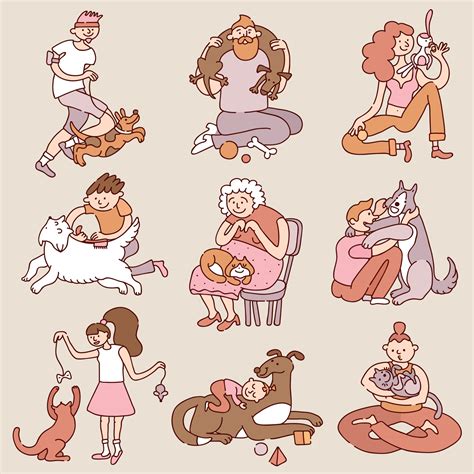 People Pets Interaction Set Vector Illustration 2907300 Vector Art at