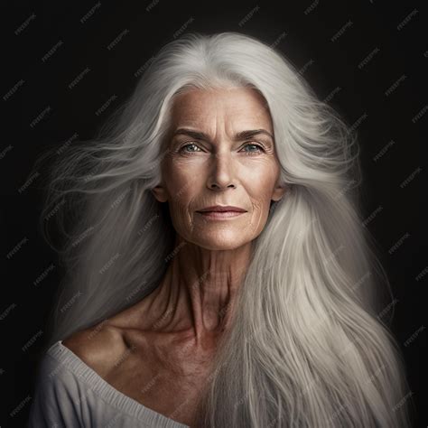 Generative ai grey hair mature woman portrait isolated looking camera
