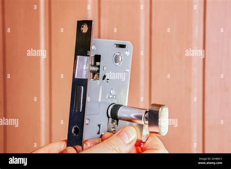 mortice lock fitting process  internal door stock photo alamy