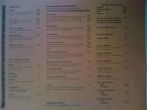 Menu at Taco Casa restaurant, Cincinnati, 11309 Montgomery Rd