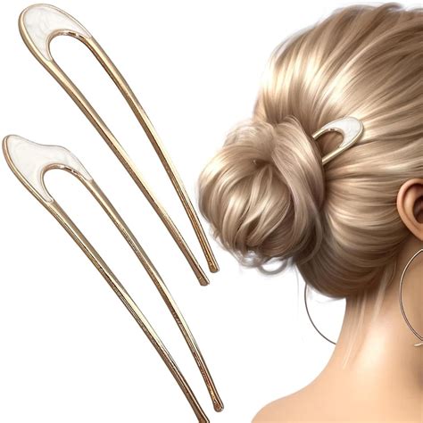 Set 2 agrafe de par U, TREXORA, metal vintage cu perle naturale, aurie ...