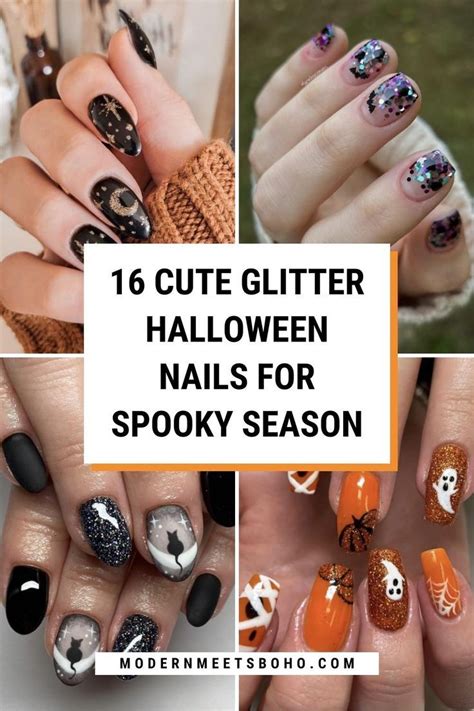 Discover 16 cute glitter Halloween nails that prove sparkle isn't just for spring or summer but ...