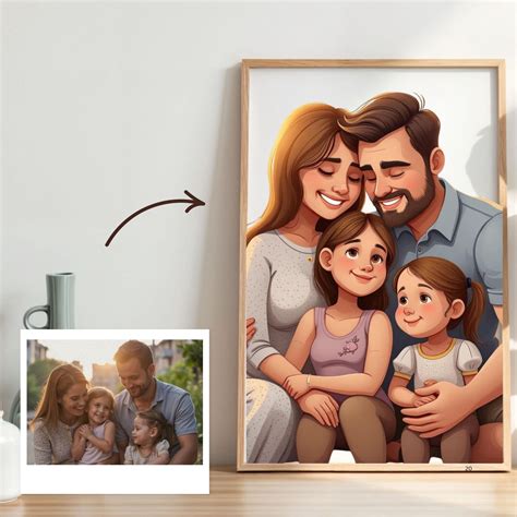 family personalized cartoon illustration custom portrait  photo